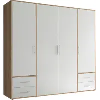 Pol-Power Kleiderschrank Valencia - 206x60x195cm - 4 Türen und 4 Schubladen - weiß/Eiche Nachbildung