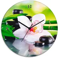 ARTland Glas Wanduhr Quarzuhr - schwarzer Zeiger Spa Steine Bambus Zweige Orchidee Größe: 30x30 cm