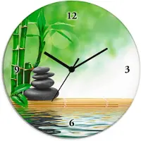 ARTland Glas Wanduhr Quarzuhr - schwarzer Zeiger Spa Konzept Zen Basaltsteine Größe: 30x30 cm