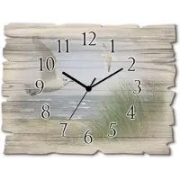 ARTland Holz Wanduhr Funkuhr - schwarzer Zeiger Nordseestrand mit Möwen Größe: 40x30 cm