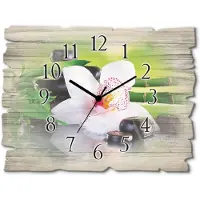 ARTland Wanduhr "Spa Steine Bambus Zweige Orchidee", grün, B:40cm H:30cm T:0,6cm, Wanduhren, Wanduhr, wahlweise mit Quarz- oder Funkuhrwerk, lautlos ohne Tickgeräusche