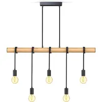 B.K.Licht Pendelleuchte - E27 Fassung, retro, 5-flammig, Holzbalken, schwarz-holz