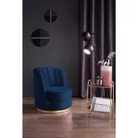 SalesFever Drehsessel mit 360°-Drehfunktion goldfarbener Sockel und Samtbezug in Dunkelblau | Gr.: onesize
