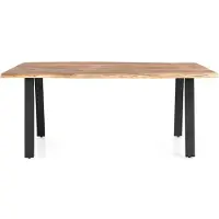 SalesFever Massiver Esstisch | 3,5 cm Akazie Natur Baumkante | 240 x 110 | V-Gestell Schwarz