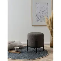SalesFever Polsterhocker rund Ø35 cm | Bezug Bouclé Stoff | Design-Gestell aus Metall | B 35 x T 35 x H 38 cm | anthrazit – schwarz