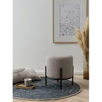 SalesFever Polsterhocker rund Ø35 cm | Bezug Bouclé Stoff | Design-Gestell aus Metall | B 35 x T 35 x H 38 cm | taupe – schwarz