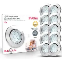 B.K.Licht LUPUS LED Einbaustrahler 10er Set GU10 3W 250lm 3000K Matt-Nickel IP23