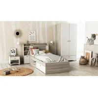 CALICOSY LIFE Kinderbett 90 x 190/200 – Stauraum – Eiche und Weiß