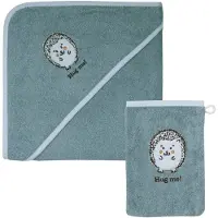 Wörner Handtuch Set "Igel blau Kapuzenbadetuch 100/100 mit Waschhandschuh" mi süßer Igelstickerei