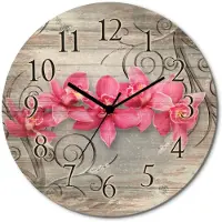 ARTland Holz Wanduhr Funkuhr - schwarzer Zeiger rosa Orchideen auf Ornamenten Größe: 30x30 cm