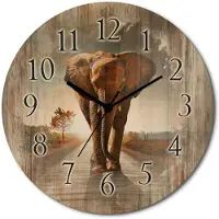 ARTland Holz Wanduhr Quarzuhr - schwarzer Zeiger Ein Elefant läuft auf der Straße Größe: 30x30 cm