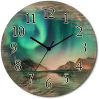 ARTland Holz Wanduhr Quarzuhr - schwarzer Zeiger Auroraborialis - Nördliches Polarlicht Größe: 30x30 cm