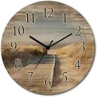 ARTland Holz Wanduhr Quarzuhr - schwarzer Zeiger Nordseestrand auf Langeoog - Steg Größe: 30x30 cm