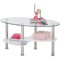 Preisbrecher Couchtisch "PANTY" Beistelltisch Wohnzimmertisch Tisch weiß lackiert Glas Edelstahl oval 90cm