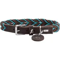 Hunter - Dogcollar Solid Education Cord S (40), dark brown/turquoise - (69320)