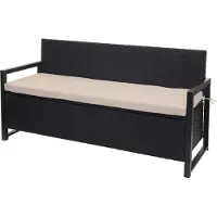Mendler Poly-Rattan 3er Sitzbank MCW-F39, Gartenbank Truhenbank, Staufach Aufbewahrung Sitzkissen anthrazit, Kissen beige
