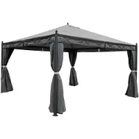Mendler Pergola Calpe, Garten Pavillon, stabiles 7cm-Gestell mit Seitenwand + Moskitonetz grau 4x4m