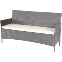 Mendler 3-Sitzer Poly-Rattan Gartenbank Hamar, Sitzbank grau, Kissen creme