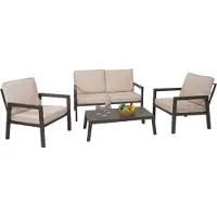 Mendler Garnitur MCW-L64, Gartenlounge Gartengarnitur Lounge-Set Sitzgruppe Sofa, Metall Polster creme-weiß