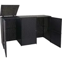 Mendler 3er-Mülltonnenverkleidung MCW-E25, Mülltonnenbox Mülltonnenabdeckung, Poly-Rattan 3x120l schwarz