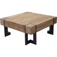 Mendler Couchtisch MCW-A15, Wohnzimmertisch, Tanne Holz rustikal massiv MVG- naturfarben 60x60cm