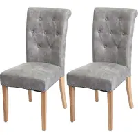 Mendler 2er-Set Esszimmerstuhl Chesterfield II, Stuhl Küchenstuhl, Nieten Stoff/Textil hellgrau, helle Beine