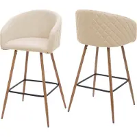 Mendler 2er-Set Barhocker MCW-D72, Barstuhl Tresenhocker Küchenhocker mit Lehne, Metall Holzoptik Stoff/Textil, creme-beige