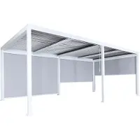 Mendler Alu Pergola MCW-L41 mit 3x Seitenwand, Lamellen-Pavillon, stabiles 8cm-Metall-Gestell 3x6m weiß