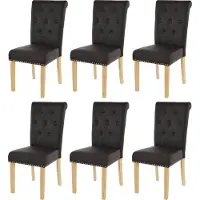 Mendler 6er-Set Esszimmerstuhl Chesterfield Edinburgh II, Stuhl Küchenstuhl, Nieten Kunstleder, coffee, helle Beine