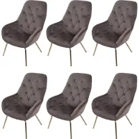 Mendler 6er-Set Esszimmerstuhl MCW-K26, Polsterstuhl Stuhl Wohnzimmerstuhl Küchenstuhl mit Armlehne, Metall Samt, hellbraun
