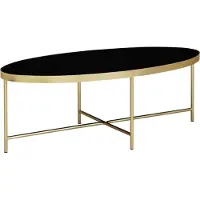 FineBuy Design Couchtisch Glas Schwarz - Oval 110 x 56 cm mit Gold Metallgestell Großer Wohnzimmertisch Lounge Tisch Glastisch