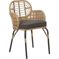 Beliani Gartenstuhl 4er Set Natürlich PE-Rattan mit Schwarzem Metallgestell Armlehnen Auflage Graphitgrau Boho Garten Terrasse Ausstattung Möbel