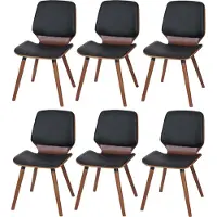 MCW 6er-Set Esszimmerstuhl MCW-B16, Holz Bugholz Retro-Design Walnussoptik, MVG- Kunstleder schwarz