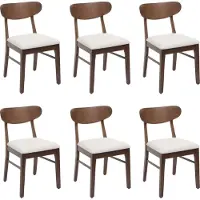 Mendler 6er-Set Esszimmerstuhl MCW-M59, Küchenstuhl Stuhl, Stoff/Textil Massiv-Holz dunkles Gestell, creme
