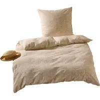 TRAUMSCHLAF Seersucker Bettwäsche Sydney beige 200x220 cm + 2x 80x80 cm