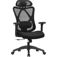 Songmics Chefsessel, ergonomisch, verstellbare Lendenstütze und Kopfstütze, schwarz