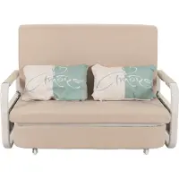 Mendler Schlafsofa MCW-M83, Schlafcouch Couch Sofa, Schlaffunktion Bettkasten Liegefläche, 130x185cm Stoff/Textil beige