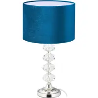 Relaxdays Tischlampe, Samt und Kristall, HxD: 47 x 26 cm, E14-Fassung, Nachttischlampe, indirekte Beleuchtung, blau
