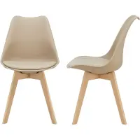 En.casa Esszimmerstuhl ’Fläten’ 2er Set Polsterstuhl Holzbeine Kunstleder Beige