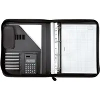 Juscha Ringbuchmappe Riccione, DIN A4, FINEtouch-Lederimitat, mit Rechner, schwarz/grau