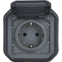 Legrand PLEXO New Aufsatz für Feuchtraum Steckdose inklusive Klappdeckel, Berührungsschutz, IP44 anthrazit 069859L