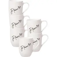 Villeroy & Boch Becher "Becher mit Henkel 'Je t'aime' Becher Liebe Statement 290 ml 6er Set weiß", weiß, 6 tlg., Porzellan, Trinkgefäße, Becher