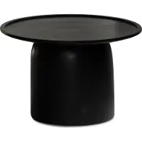FineBuy Couchtisch Mango Massivholz rund Ø 60 cm · Schwarzer Wohnzimmertisch im modernen Design · Handgefertigter Sofatisch mit Tonnen Fuß