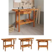 The Living Store Werkbank mit Schubladen Schraubstöcken 124x52x83 cm Akazienholz