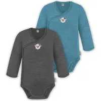 Normani 2er Set Unisex Baby Wickelbody Langarm-Strampler Einteiler aus Merinowolle - 9351