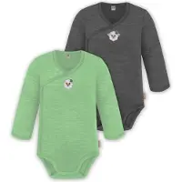 Normani 2er Set Unisex Baby Wickelbody Langarm-Strampler Einteiler aus Merinowolle - 9351