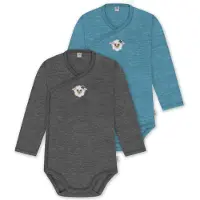 Normani 2er Pack Bio Baby-Body Langarm Wickelbody aus Merinowolle für Junge und Mädchen - 9353