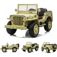 Es-toys Kinderfahrzeug - Elektro Auto Offroad 3 Sitzer mit 12V14A Akku und 4 Motoren "Camouflage Grün" 2,4Ghz+Ledersitz+EVA
