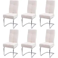 Mendler 6er-Set Esszimmerstuhl MCW-G56, Küchenstuhl Freischwinger Stuhl Lehnstuhl, Metall Stoff/Textil Chenille creme