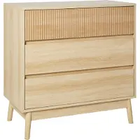 Beliani Kommode Heller Holzfarbton MDF-Platte Halbhoch Schmal mit 3 Schubladen Geriffelt Modern Schubladenschrank Schlafzimmer Wohnzimmer Esszimmer